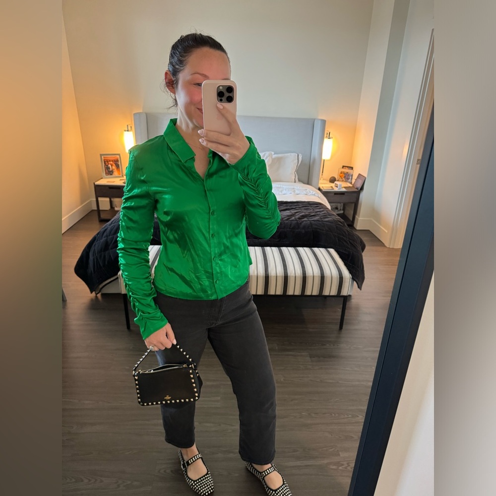 Zara Green Silky Ruched Blouse M